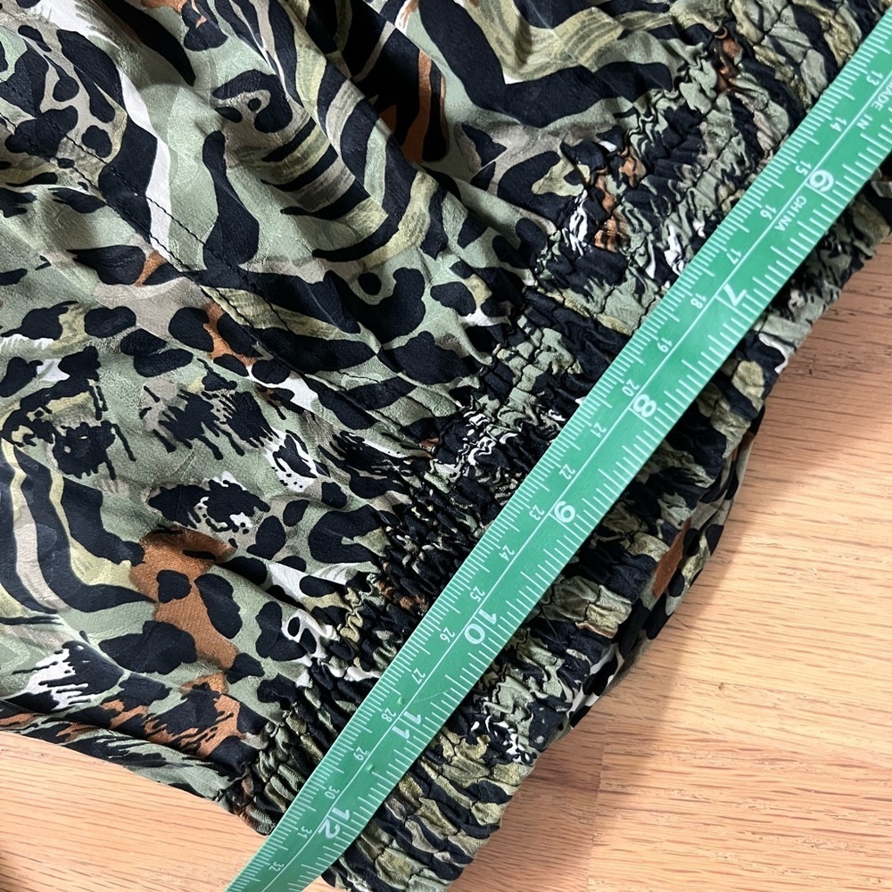 Vintage Silk Animal Print 100% Skirt Valentine Green Elastic Waist Small - Picture 4 of 7